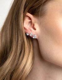 Rhodium Diamond Simulant Stud Earring Pack - link has visual effect only