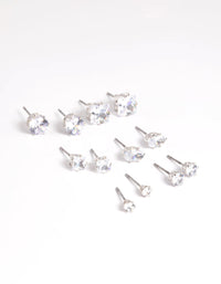 Rhodium Diamond Simulant Stud Earring Pack - link has visual effect only