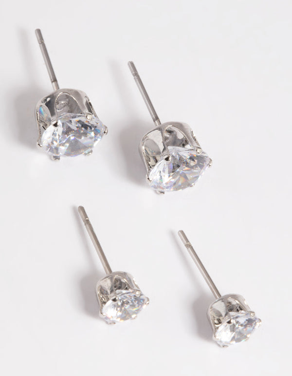Rhodium Diamond Simulant Classic Stud Earring Set