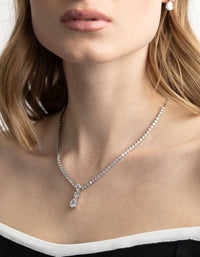 Rhodium Diamond Simulant Necklace and Earrings Set - link has visual effect only
