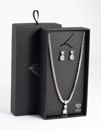 Rhodium Diamond Simulant Necklace and Earrings Set - link has visual effect only