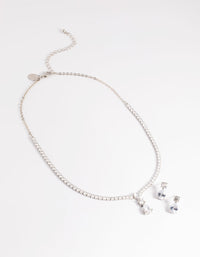 Rhodium Diamond Simulant Necklace and Earrings Set - link has visual effect only