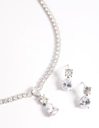 Rhodium Diamond Simulant Necklace and Earrings Set - link has visual effect only