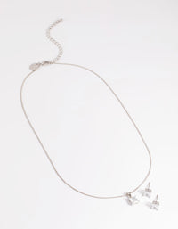 Rhodium Diamond Simulant Square Necklace and Earrings Set - link has visual effect only