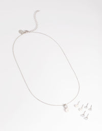 Rhodium Diamond Simulant Freshwater Pearl Necklace and Earrings Set - link has visual effect only
