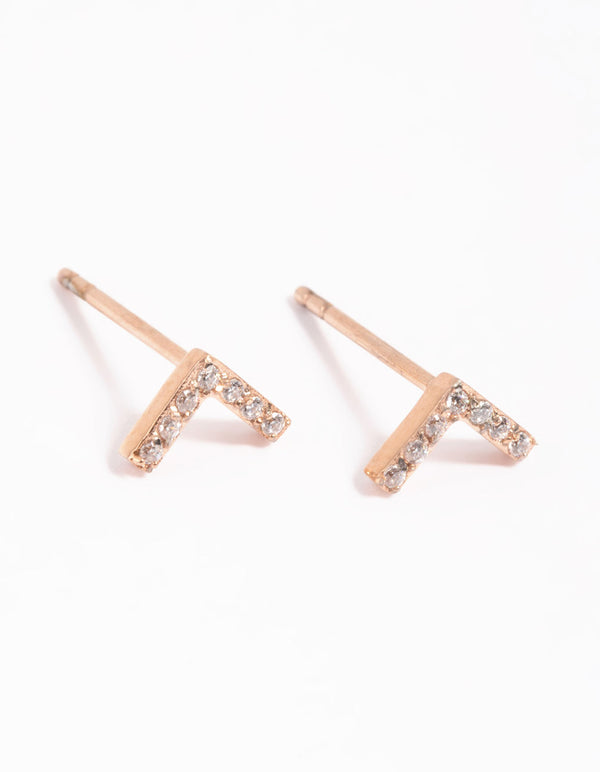 Rose Gold Plated Cubic Zirconia Pave Stud Earrings
