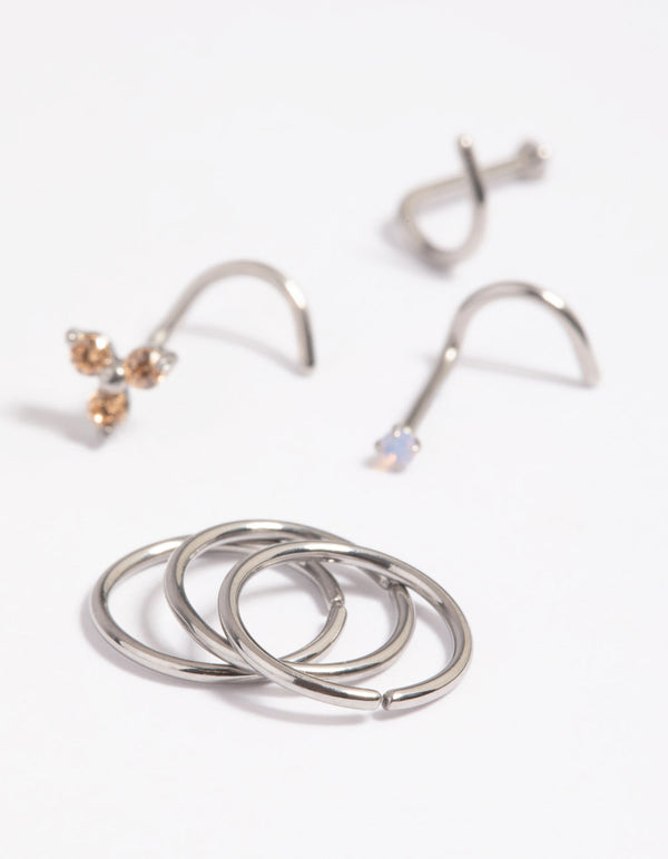 Surgical Steel Diamante Nose Stud Pack