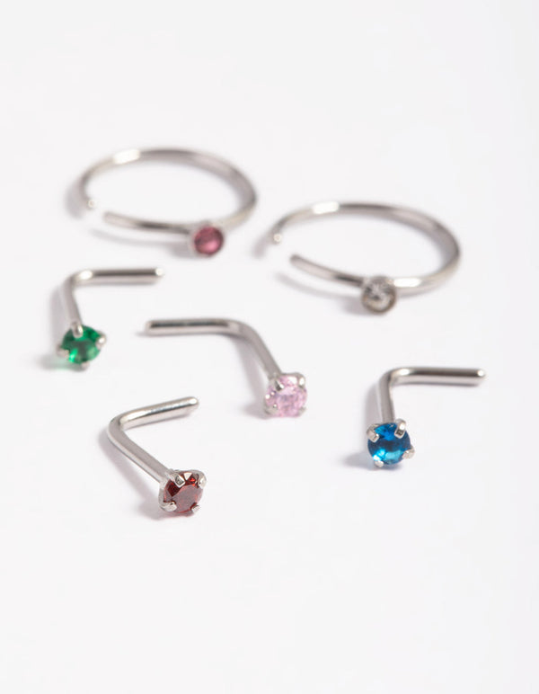 Surgical Steel Rainbow Nose Stud Pack