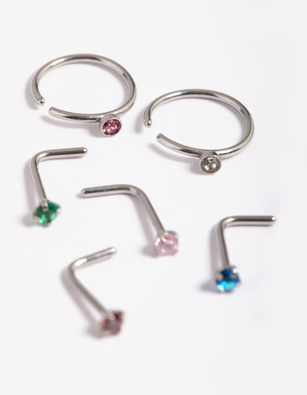 Surgical Steel Rainbow Nose Stud Pack