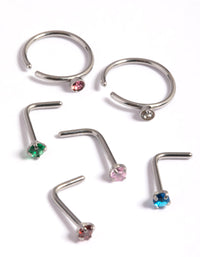 Surgical Steel Rainbow Nose Stud Pack - link has visual effect only