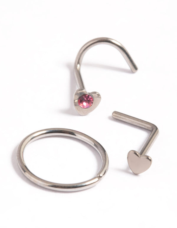 Titanium Hearts Nose Stud Pack