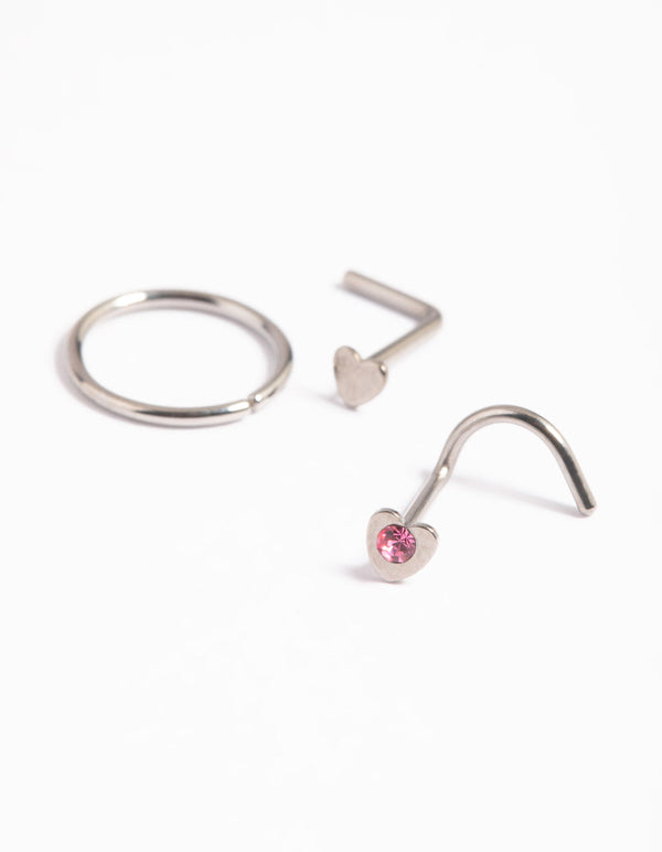 Titanium Hearts Nose Stud Pack