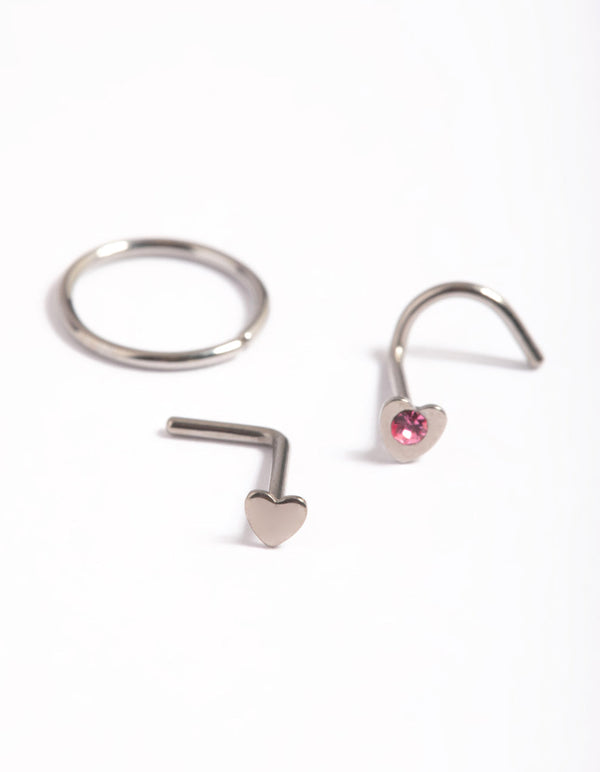 Titanium Hearts Nose Stud Pack