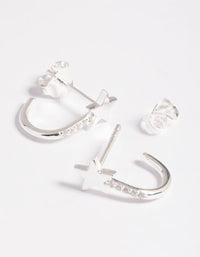 Sterling Silver Cubic Zirconia Star Huggie Hoop Earrings - link has visual effect only