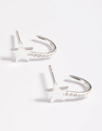 Sterling Silver Cubic Zirconia Star Huggie Hoop Earrings - link has visual effect only