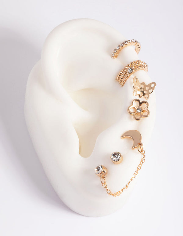 Gold Moon Garden Stud and Cuff Earring Pack