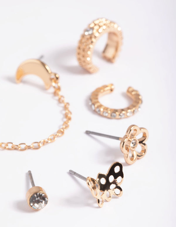 Gold Moon Garden Stud and Cuff Earring Pack