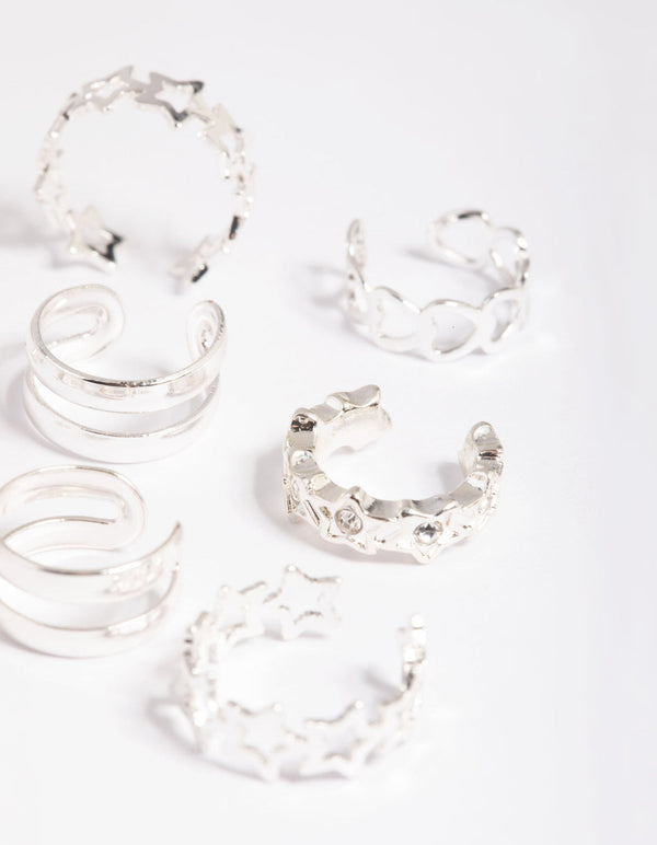 Silver Starry Heart Cuff Earring Pack