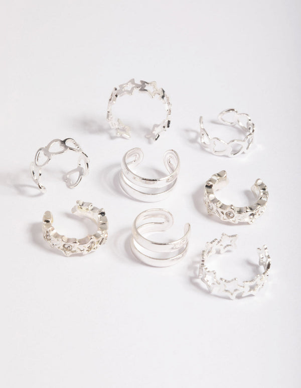 Silver Starry Heart Cuff Earring Pack