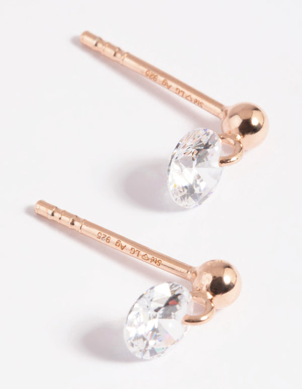 Rose Gold Plated Sterling Silver Diamante Stud Earrings