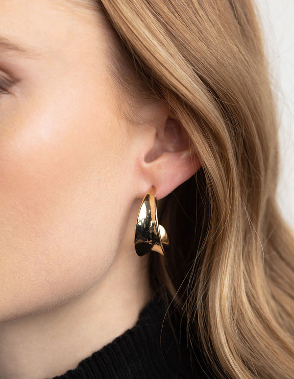 Gold Plated Concave Hoop Earrings