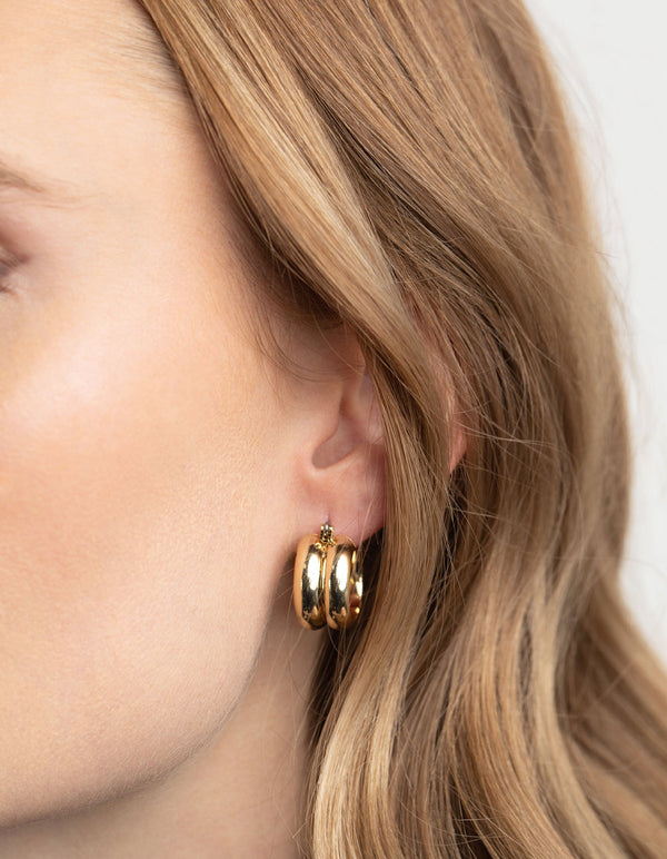 Gold Plated Chubby Line Hoop Earrings