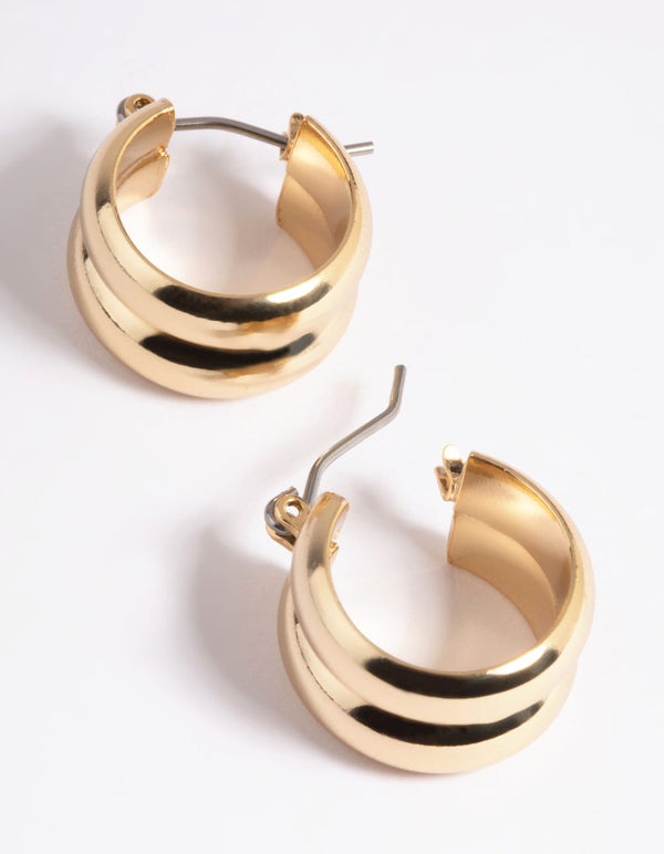 Gold Plated Chubby Line Hoop Earrings