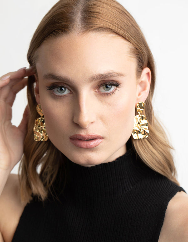 Gold Plated Molten Drop Earrings