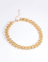 Gold Plated Chunky Link Chain Necklace - link has visual effect only
