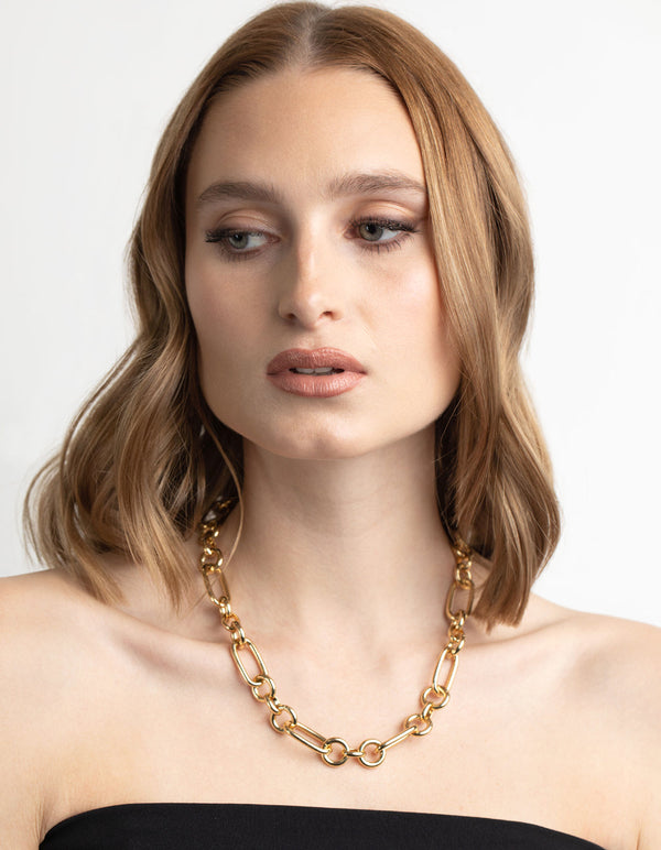Gold Plated Rectangle Link Necklace