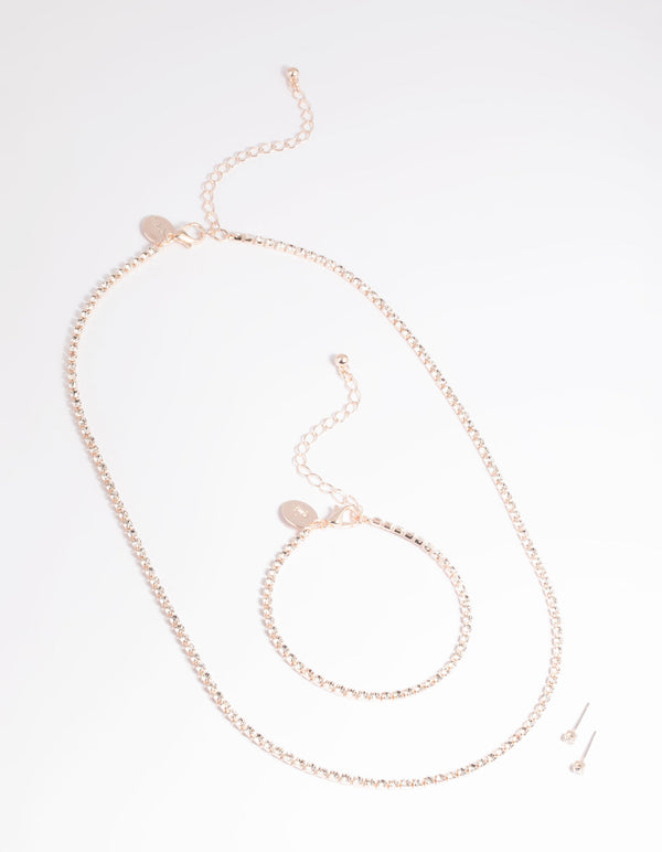 Rose Gold Diamante Necklace Bracelet and Earrings Set