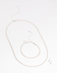 Silver Diamante Necklace Bracelet and Earrings Set - link has visual effect only