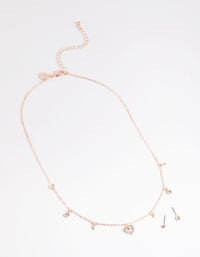 Rose Gold Heart Droplet Necklace and Earrings Set - link has visual effect only