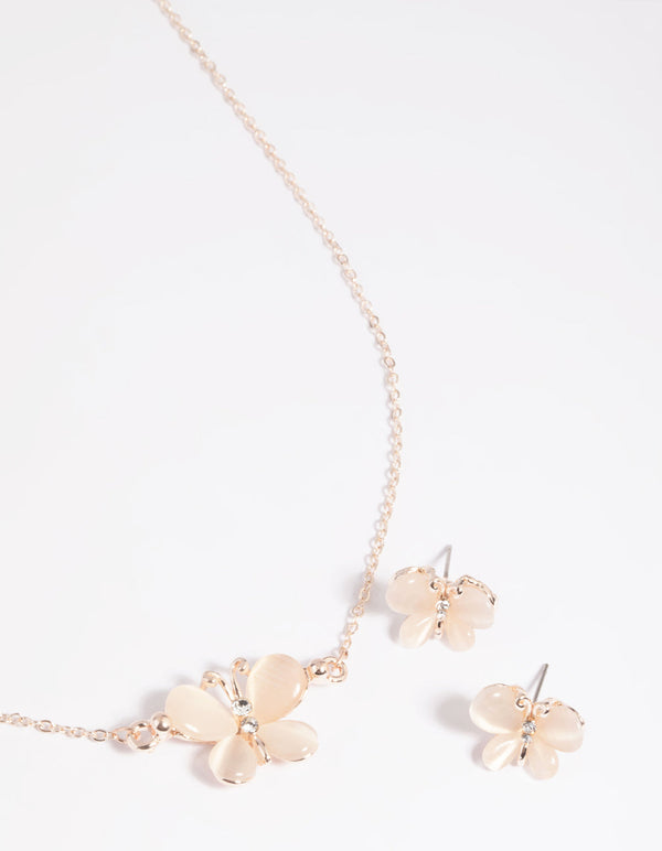 Blush Butterfly Necklace and Earrings Set