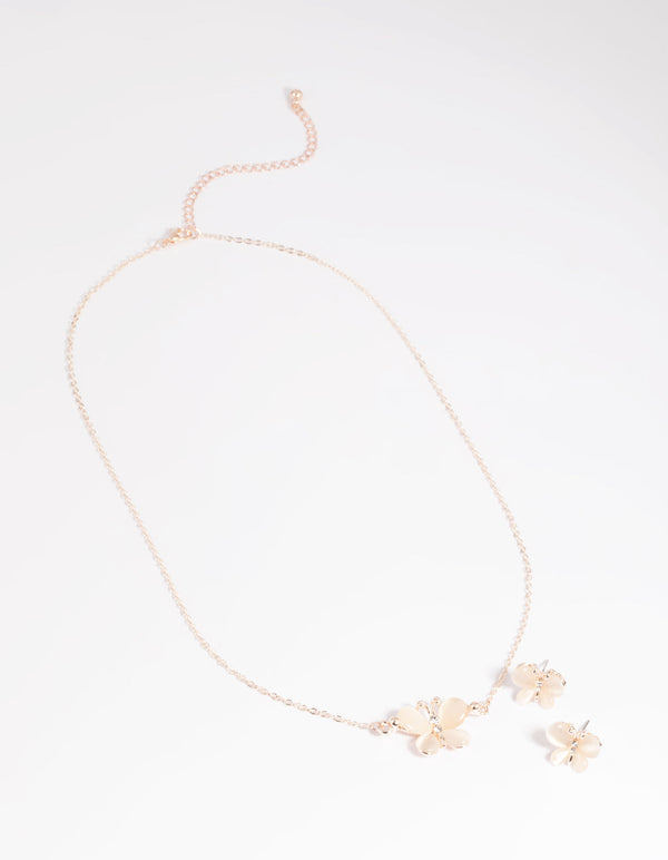 Blush Butterfly Necklace and Earrings Set