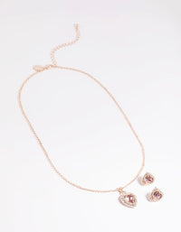 Pink Heart Necklace and Earrings Set - link has visual effect only