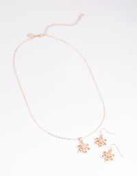 Pink Diamante Flower Necklace and Earrings Set - link has visual effect only