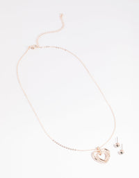 Rose Gold Heart Necklace and Earrings Set - link has visual effect only