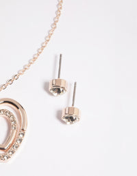 Rose Gold Heart Necklace and Earrings Set - link has visual effect only