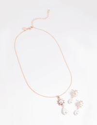 Rose Gold Pearl Flower Necklace and Earrings Set - link has visual effect only