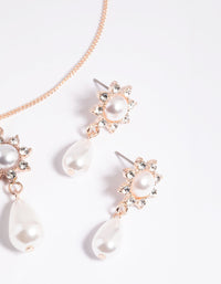 Rose Gold Pearl Flower Necklace and Earrings Set - link has visual effect only