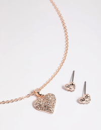 Rose Gold Pave Heart Necklace and Earrings Set - link has visual effect only