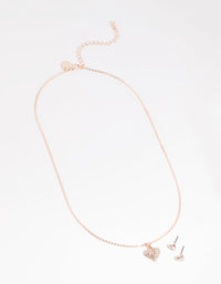 Rose Gold Pave Heart Necklace and Earrings Set - link has visual effect only