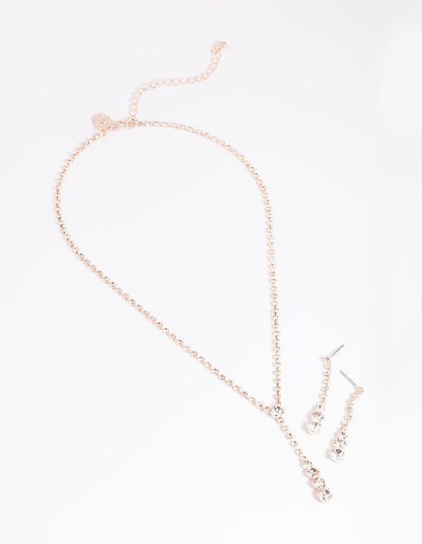 Rose Gold Diamante Necklace and Earrings Set