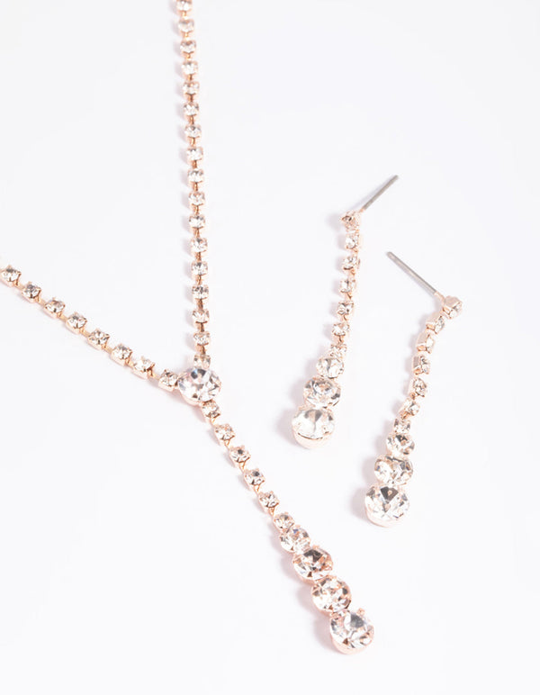 Rose Gold Diamante Necklace and Earrings Set