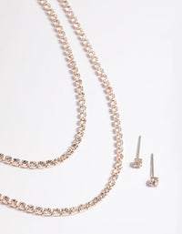 Rose Gold Diamante Layered Necklace and Earrings Set - link has visual effect only