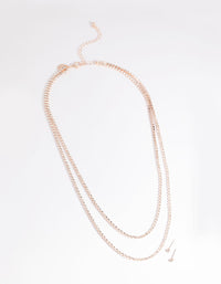 Rose Gold Diamante Layered Necklace and Earrings Set - link has visual effect only