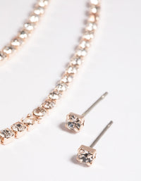 Rose Gold Diamante Layered Necklace and Earrings Set - link has visual effect only