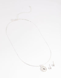 Silver Diamante Round Necklace and Earrings Set - link has visual effect only