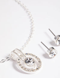 Silver Diamante Round Necklace and Earrings Set - link has visual effect only